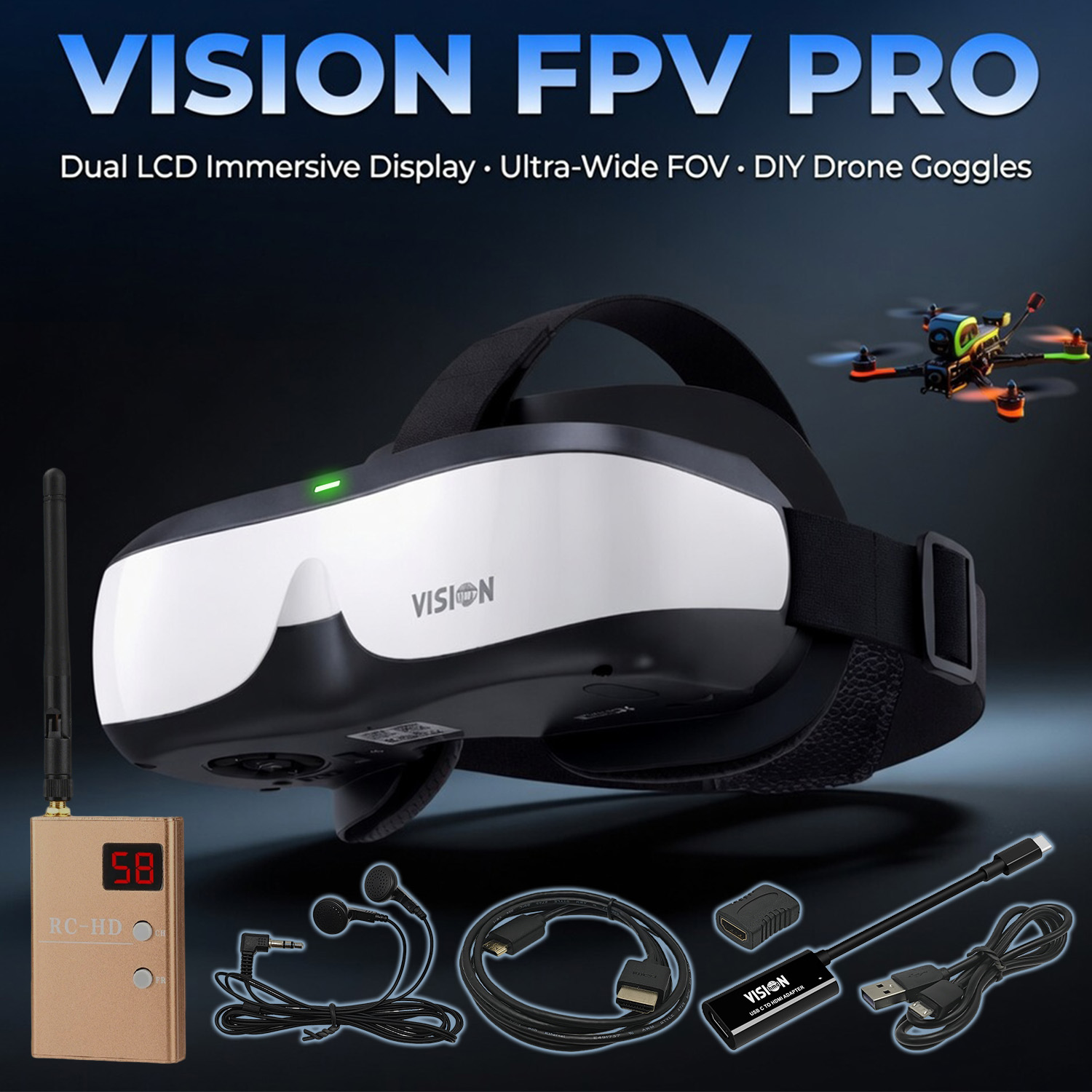 Skyzone Sky04O Pro Fpv Goggles - Óculos FPV, Display Montado na Cabeça,